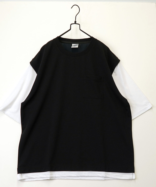 Ammie（アミー）の「無地 ルーズフィット レイヤードトップス Tシャツ（Tシャツ/カットソー・メンズ・ブラック・LL/L）」の2枚目の写真