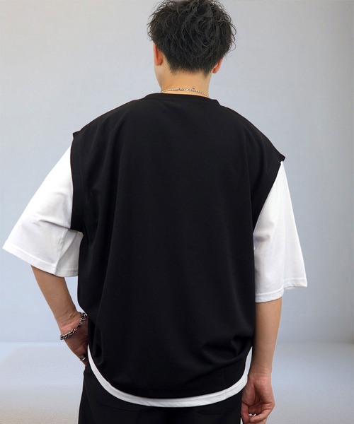 Ammie（アミー）の「無地 ルーズフィット レイヤードトップス Tシャツ（Tシャツ/カットソー・メンズ・ブラック・LL/L）」の5枚目の写真