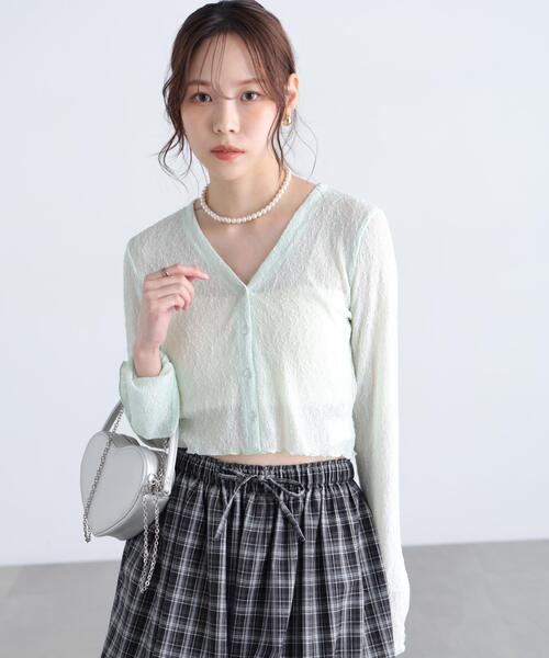 FREE'S MART（フリーズマート）の「◆シアーチュールレースカーディガン（Tシャツ/カットソー・レディース・ライトグリーン/ホワイト/ブラウン/ブラック/ブルー・FREE）」の4枚目の写真