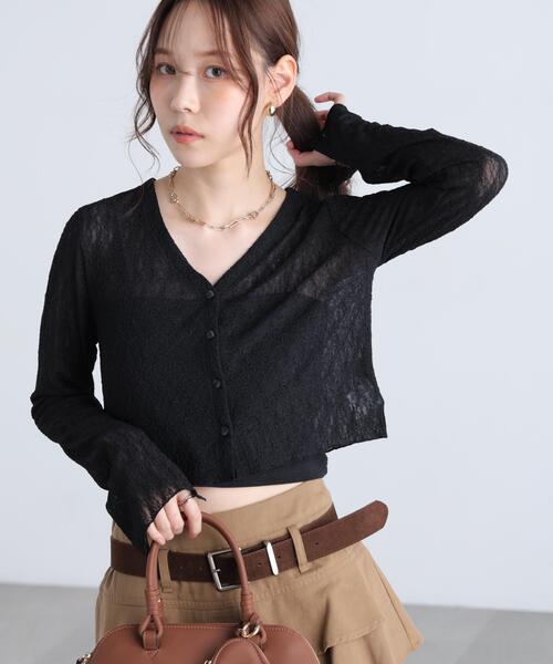FREE'S MART(フリーズマート)の「◆シアーチュールレースカーディガン(Tシャツ/カットソー・レディース・ライトグリーン/ホワイト/ブラウン/ブラック/ブルー・FREE)」の9枚目の写真