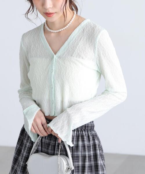 FREE'S MART(フリーズマート)の「◆シアーチュールレースカーディガン(Tシャツ/カットソー・レディース・ライトグリーン/ホワイト/ブラウン/ブラック/ブルー・FREE)」の20枚目の写真