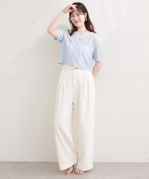 natural couture(ナチュラルクチュール)の「透かし編みニットカーディガン(カーディガン/ボレロ・レディース・レッド/ブラック/イエロー/オフホワイト/サックスブルー・FREE)」の9枚目の写真