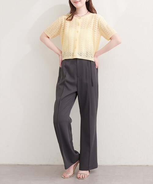 natural couture(ナチュラルクチュール)の「透かし編みニットカーディガン(カーディガン/ボレロ・レディース・レッド/ブラック/イエロー/オフホワイト/サックスブルー・FREE)」の14枚目の写真