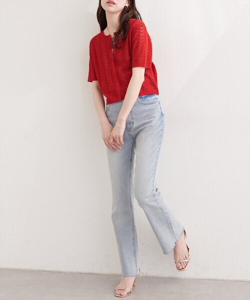 natural couture(ナチュラルクチュール)の「透かし編みニットカーディガン(カーディガン/ボレロ・レディース・レッド/ブラック/イエロー/オフホワイト/サックスブルー・FREE)」の19枚目の写真
