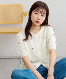 【前後2WAY】花柄刺繍半袖カーディガン