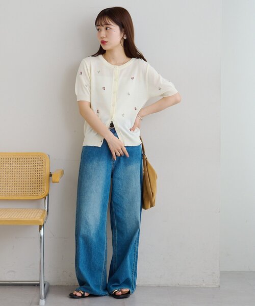 DISCOAT（ディスコート）の「【前後2WAY】花柄刺繍半袖カーディガン（カーディガン/ボレロ・レディース・アイボリー/ブラウン・FREE）」の7枚目の写真