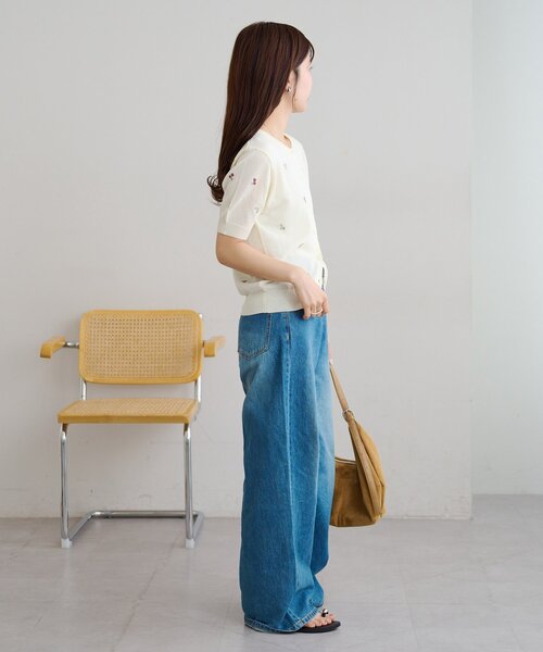 DISCOAT（ディスコート）の「【前後2WAY】花柄刺繍半袖カーディガン（カーディガン/ボレロ・レディース・アイボリー/ブラウン・FREE）」の8枚目の写真