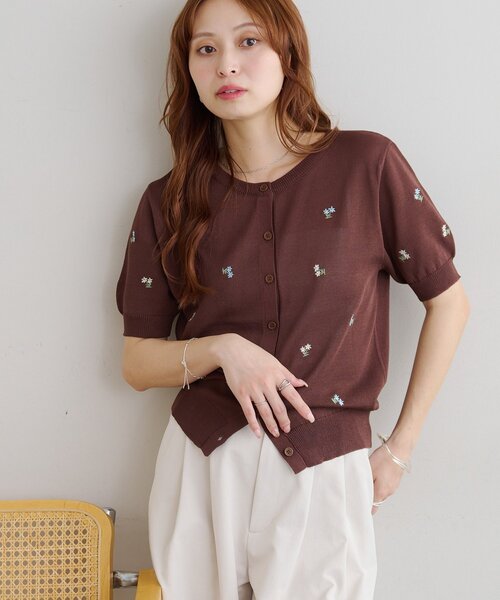 DISCOAT（ディスコート）の「【前後2WAY】花柄刺繍半袖カーディガン（カーディガン/ボレロ・レディース・アイボリー/ブラウン・FREE）」の12枚目の写真