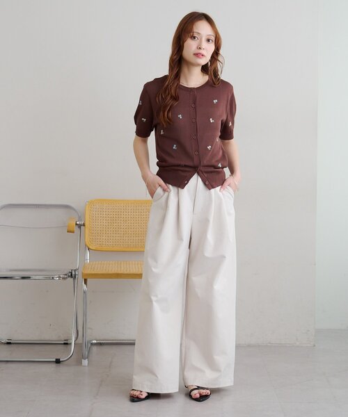DISCOAT（ディスコート）の「【前後2WAY】花柄刺繍半袖カーディガン（カーディガン/ボレロ・レディース・アイボリー/ブラウン・FREE）」の17枚目の写真