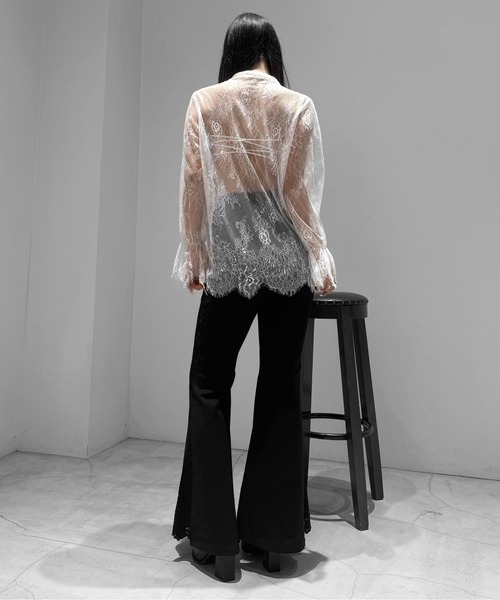 LVEU.(ラブユ.)の「【LVEU.】リボンタイレーストップス / トップス シアー シースルー レース リボン フレアカフス オケージョン(Tシャツ/カットソー・レディース・ブラック/ホワイト・FREE)」の16枚目の写真