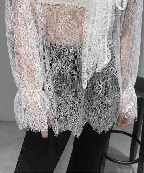 LVEU.(ラブユ.)の「【LVEU.】リボンタイレーストップス / トップス シアー シースルー レース リボン フレアカフス オケージョン(Tシャツ/カットソー・レディース・ブラック/ホワイト・FREE)」の19枚目の写真
