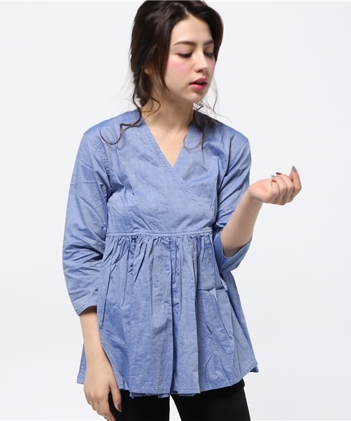 BEAMS BOY（ビームスボーイ）の「BEAMS BOY / シャンブレー カシュクール（シャツ/ブラウス・レディース・ホワイト/ベージュ/ブルー・ONE SIZE）」の14枚目の写真