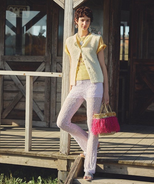 ROSE BUD（ローズバッド）の「LACE FLARE PANTS（その他パンツ・レディース・パープル/ブラック/ホワイト・ONE SIZE）」の4枚目の写真
