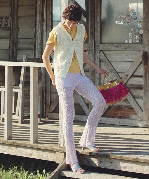 ROSE BUD（ローズバッド）の「LACE FLARE PANTS（その他パンツ・レディース・パープル/ブラック/ホワイト・ONE SIZE）」の5枚目の写真