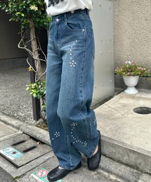 スタッズアシメカーブデニムパンツ
