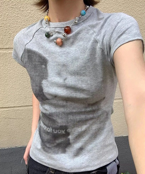MAISON DE THERESE(メゾン ド テレーズ)の「くまプリント半袖 T シャツ コットン スリム(Tシャツ/カットソー・レディース・White/GRAY・M/L)」の1枚目の写真