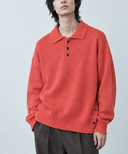 B.I.D.(ビーアイディー)の「《Bd》ビッグシルエット 畦編みニットポロシャツ(ポロシャツ・メンズ・オレンジ/ブルー/チャコールグレー/ブラック/グレイッシュベージュ・LARGE/MEDIUM)」の1枚目の写真