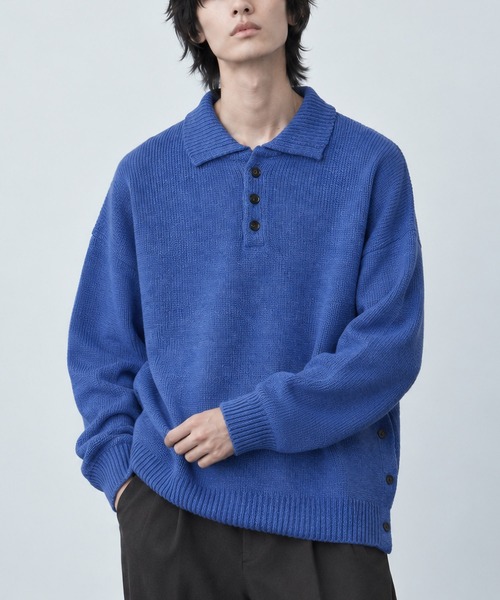 B.I.D.(ビーアイディー)の「《Bd》ビッグシルエット 畦編みニットポロシャツ(ポロシャツ・メンズ・オレンジ/ブルー/チャコールグレー/ブラック/グレイッシュベージュ・LARGE/MEDIUM)」の5枚目の写真