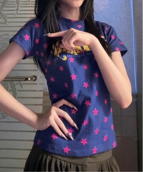 SHEPP(シープ)の「星柄プリントフロントロゴアソート 半袖Tシャツ タイトフィット ピチT(Tシャツ/カットソー・レディース・ピンク/ブラウン/ブルー・M/S)」の15枚目の写真