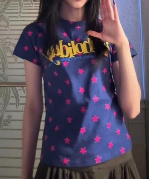 SHEPP(シープ)の「星柄プリントフロントロゴアソート 半袖Tシャツ タイトフィット ピチT(Tシャツ/カットソー・レディース・ピンク/ブラウン/ブルー・M/S)」の13枚目の写真