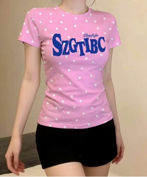 SHEPP(シープ)の「星柄プリントフロントロゴアソート 半袖Tシャツ タイトフィット ピチT(Tシャツ/カットソー・レディース・ピンク/ブラウン/ブルー・M/S)」の19枚目の写真