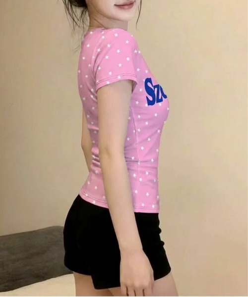 SHEPP(シープ)の「星柄プリントフロントロゴアソート 半袖Tシャツ タイトフィット ピチT(Tシャツ/カットソー・レディース・ピンク/ブラウン/ブルー・M/S)」の18枚目の写真