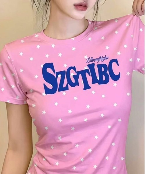 SHEPP(シープ)の「星柄プリントフロントロゴアソート 半袖Tシャツ タイトフィット ピチT(Tシャツ/カットソー・レディース・ピンク/ブラウン/ブルー・M/S)」の20枚目の写真