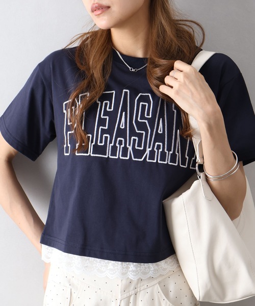 SpRay(スプレイ)の「すそ刺繍ロゴショートスリーブ(Tシャツ/カットソー・レディース・ホワイト/チャコールグレー/ネイビー/ブラック/グレー・FREE)」の2枚目の写真