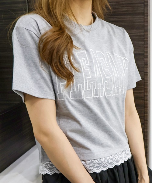 SpRay(スプレイ)の「すそ刺繍ロゴショートスリーブ(Tシャツ/カットソー・レディース・ホワイト/チャコールグレー/ネイビー/ブラック/グレー・FREE)」の5枚目の写真