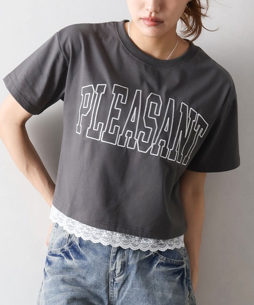 SpRay(スプレイ)の「すそ刺繍ロゴショートスリーブ(Tシャツ/カットソー・レディース・ホワイト/チャコールグレー/ネイビー/ブラック/グレー・FREE)」の4枚目の写真