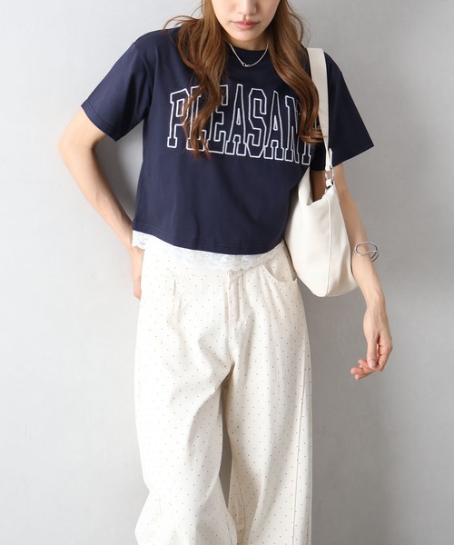 SpRay(スプレイ)の「すそ刺繍ロゴショートスリーブ(Tシャツ/カットソー・レディース・ホワイト/チャコールグレー/ネイビー/ブラック/グレー・FREE)」の13枚目の写真