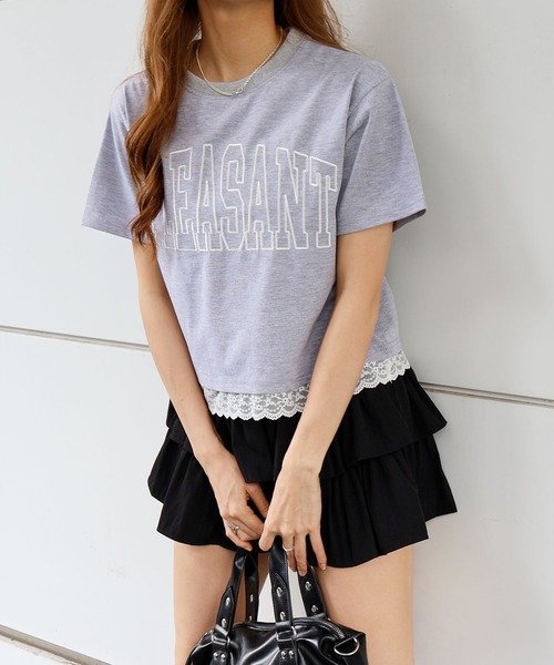 SpRay(スプレイ)の「すそ刺繍ロゴショートスリーブ(Tシャツ/カットソー・レディース・ホワイト/チャコールグレー/ネイビー/ブラック/グレー・FREE)」の21枚目の写真