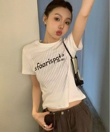 前プリント半袖Tシャツ ストライブ柄Tシャツ