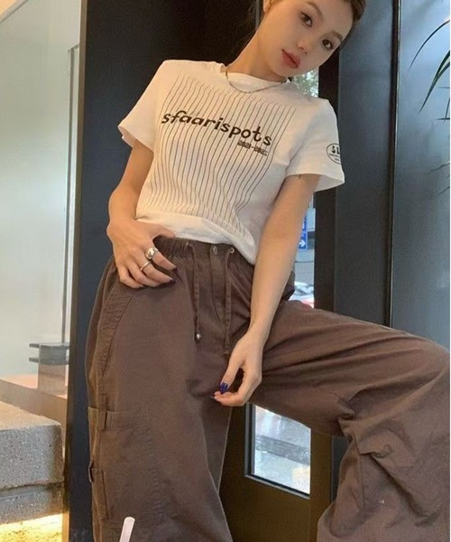 AsheKsha（アシクシャ）の「前プリント半袖Tシャツ　ストライブ柄Tシャツ（Tシャツ/カットソー・レディース・ホワイト/グレー・M）」の10枚目の写真