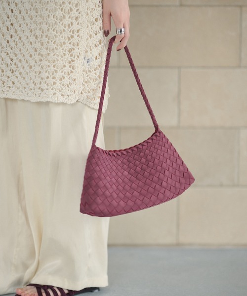 LAULEN（ローレン）の「woven shoulder handbag /編み込みショルダーハンドバッグ（ショルダーバッグ・レディース・ブラウン/ダークブラウン/ライトグリーン/パープル・FREE）」の14枚目の写真