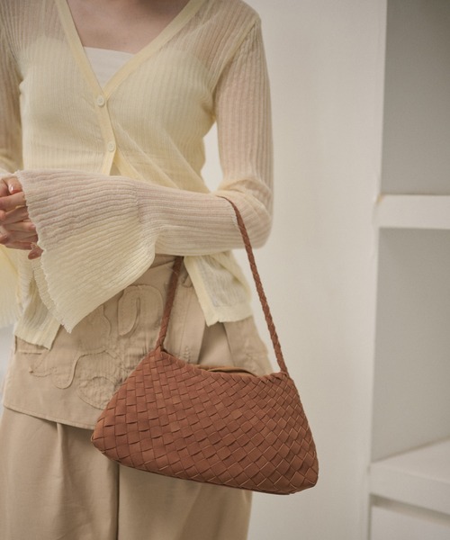 LAULEN（ローレン）の「woven shoulder handbag /編み込みショルダーハンドバッグ（ショルダーバッグ・レディース・ブラウン/ダークブラウン/ライトグリーン/パープル・FREE）」の6枚目の写真
