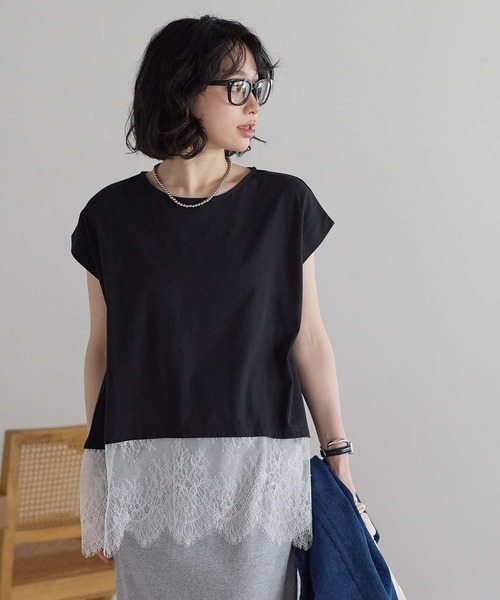 HEART MARKET(ハートマーケット)の「汗染み防止 裾レースT(Tシャツ/カットソー・レディース・ホワイト/ブラック/グレー/チャコール/ブラック系・FREE)」の3枚目の写真