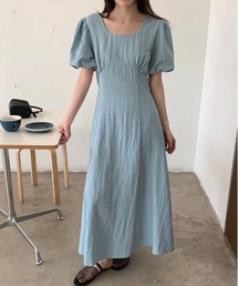 バックリボンパフスリーブロングワンピース