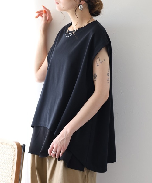 hunch(ハンチ)の「hunch ノースリーブレイヤードトップス(Tシャツ/カットソー・レディース・ボルドー/オフホワイト/ブラック・FREE)」の12枚目の写真