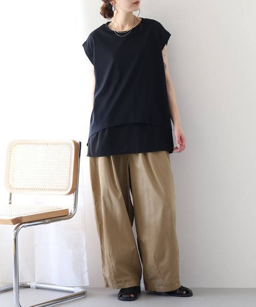 hunch(ハンチ)の「hunch ノースリーブレイヤードトップス(Tシャツ/カットソー・レディース・ボルドー/オフホワイト/ブラック・FREE)」の15枚目の写真