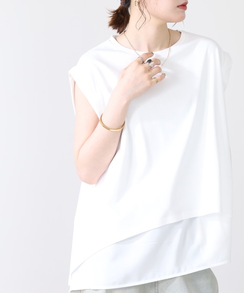 hunch(ハンチ)の「hunch ノースリーブレイヤードトップス(Tシャツ/カットソー・レディース・ボルドー/オフホワイト/ブラック・FREE)」の4枚目の写真