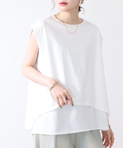 hunch(ハンチ)の「hunch ノースリーブレイヤードトップス(Tシャツ/カットソー・レディース・ボルドー/オフホワイト/ブラック・FREE)」の5枚目の写真