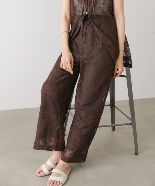 Bab(バブ)の「【セットアップ対応】リーフフラワーメッシュパンツ(その他パンツ・レディース・ブラック/ブラウン・M)」の3枚目の写真