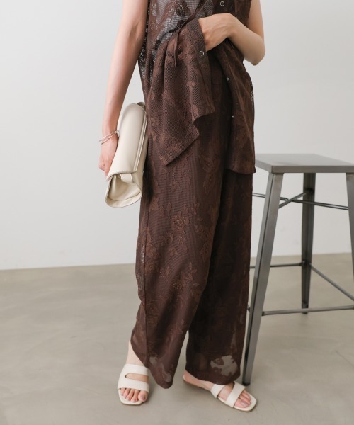 Bab(バブ)の「【セットアップ対応】リーフフラワーメッシュパンツ(その他パンツ・レディース・ブラック/ブラウン・M)」の4枚目の写真