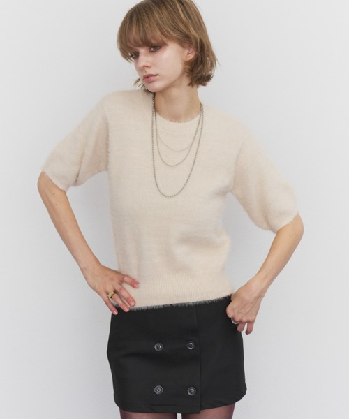 Rohwel(ローウェル)の「Feather Yarn Short Sleeve Knit / フェザーヤーンショートスリーブニット(ニット/セーター・レディース・アイボリー/ブラウン/ブラック・FREE)」の5枚目の写真
