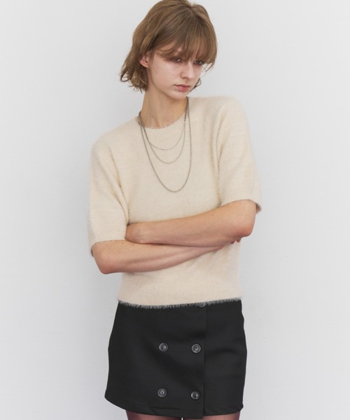 Rohwel(ローウェル)の「Feather Yarn Short Sleeve Knit / フェザーヤーンショートスリーブニット(ニット/セーター・レディース・アイボリー/ブラウン/ブラック・FREE)」の10枚目の写真