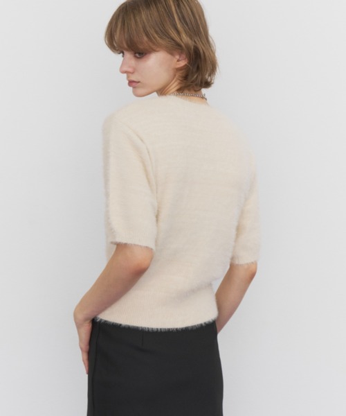 Rohwel(ローウェル)の「Feather Yarn Short Sleeve Knit / フェザーヤーンショートスリーブニット(ニット/セーター・レディース・アイボリー/ブラウン/ブラック・FREE)」の11枚目の写真