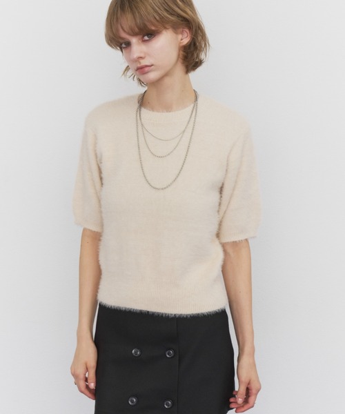 Rohwel(ローウェル)の「Feather Yarn Short Sleeve Knit / フェザーヤーンショートスリーブニット(ニット/セーター・レディース・アイボリー/ブラウン/ブラック・FREE)」の13枚目の写真