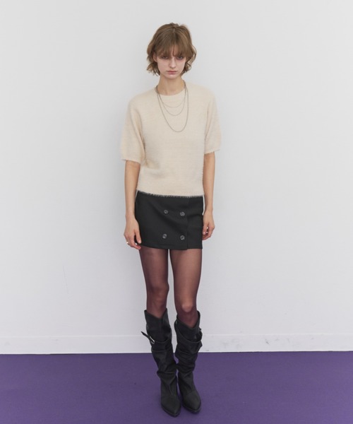 Rohwel(ローウェル)の「Feather Yarn Short Sleeve Knit / フェザーヤーンショートスリーブニット(ニット/セーター・レディース・アイボリー/ブラウン/ブラック・FREE)」の15枚目の写真