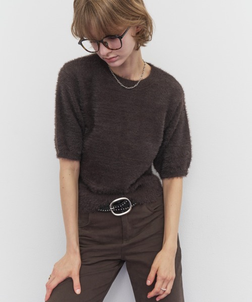 Rohwel(ローウェル)の「Feather Yarn Short Sleeve Knit / フェザーヤーンショートスリーブニット(ニット/セーター・レディース・アイボリー/ブラウン/ブラック・FREE)」の19枚目の写真